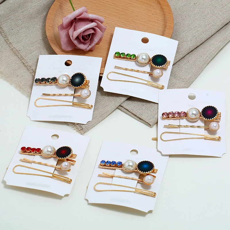 XIYANIKE 2019 New 3Pcs/set Pearl Colorful Rhinestone Hair Clip Bobby Pin Hairpin For Women Girls Accessories Duckbill | Украшения и