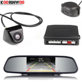 

Koorinwoo Dual Core CPU Car Parking Sensor Parktronic 4 Radars Auto HD CCD Rear view camera car monitor Digital Screen Black