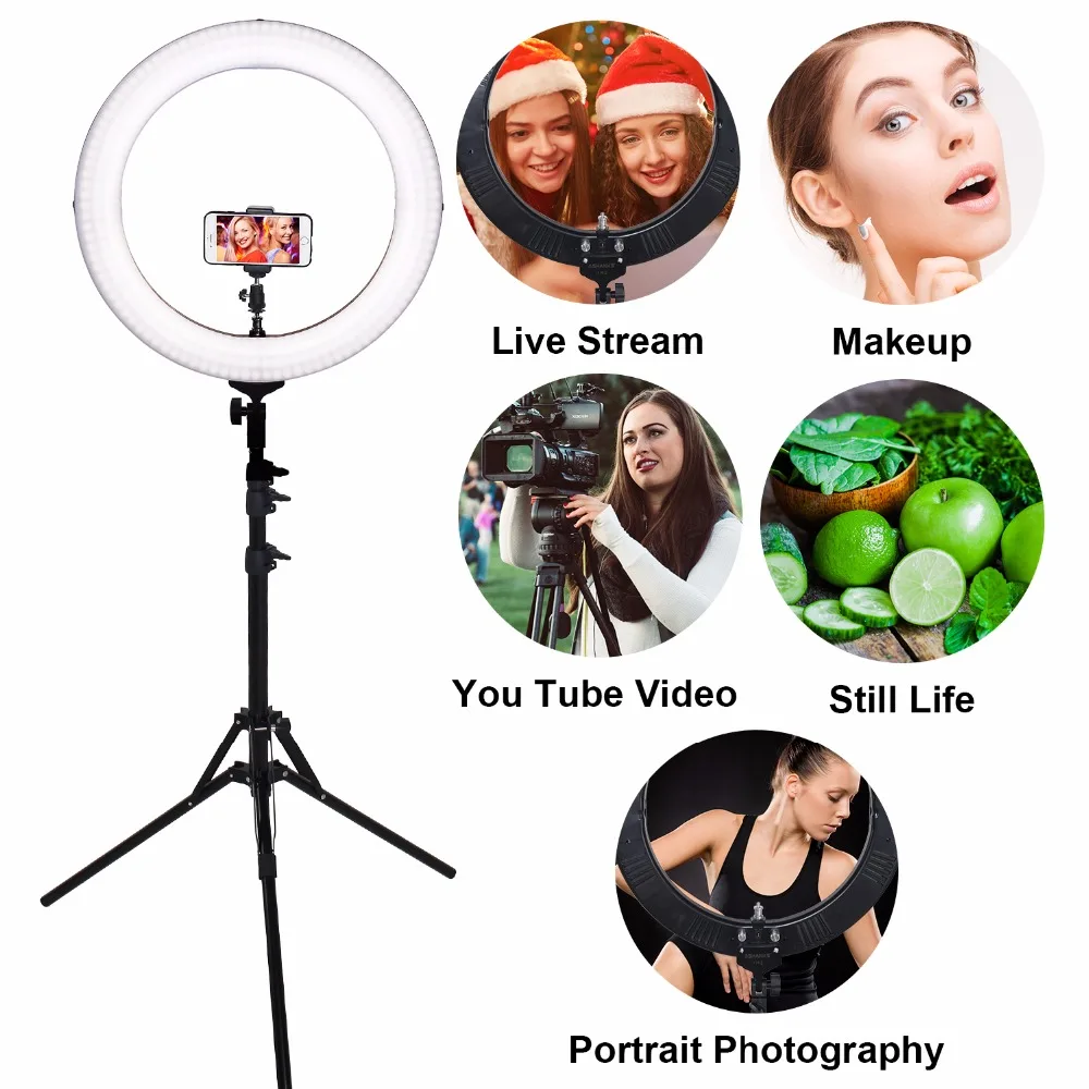  18'' Ring Light RL-18 LED Selfie Bi-color Photography YouTube Makeup Beauty Lamp with Stand Camera  - 32826964822