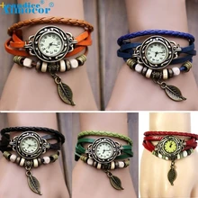 Quartz Wrist Watch Decorative Wing Pendent Round Dial Soft Leather Button Strap j1212 5Down