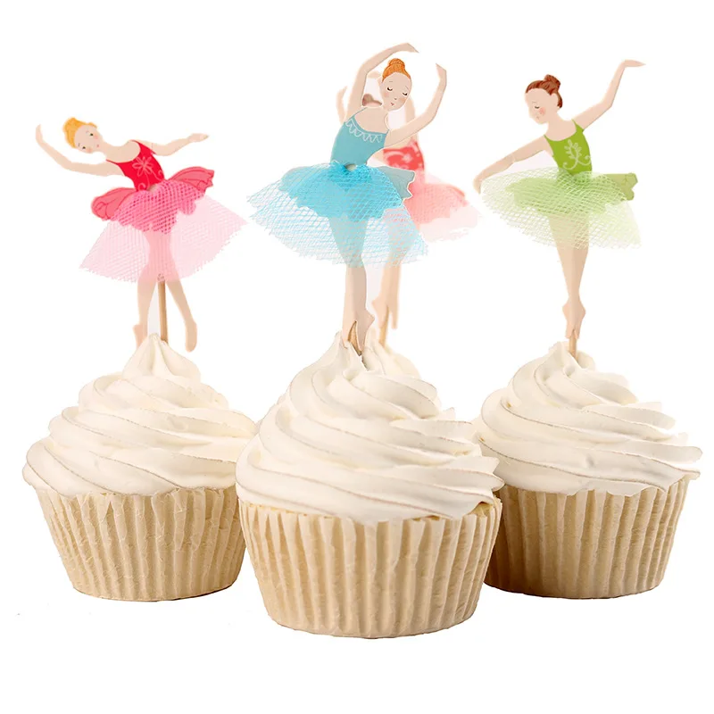 

24pcs New Girls Dancing Cupcake Topper Cartoon Ballet Paper Cake Topper For Wedding Girl Birthday Dancing Party Cake Decorations