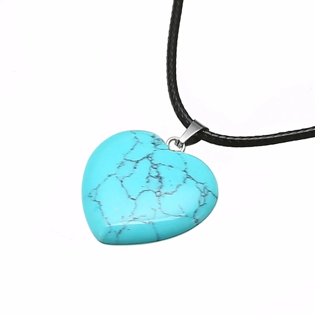 Shellhard Love Heart Necklaces for Women Natural Stone Leather Chain Necklace & Pendant Femme Bijoux Charm Jewelry