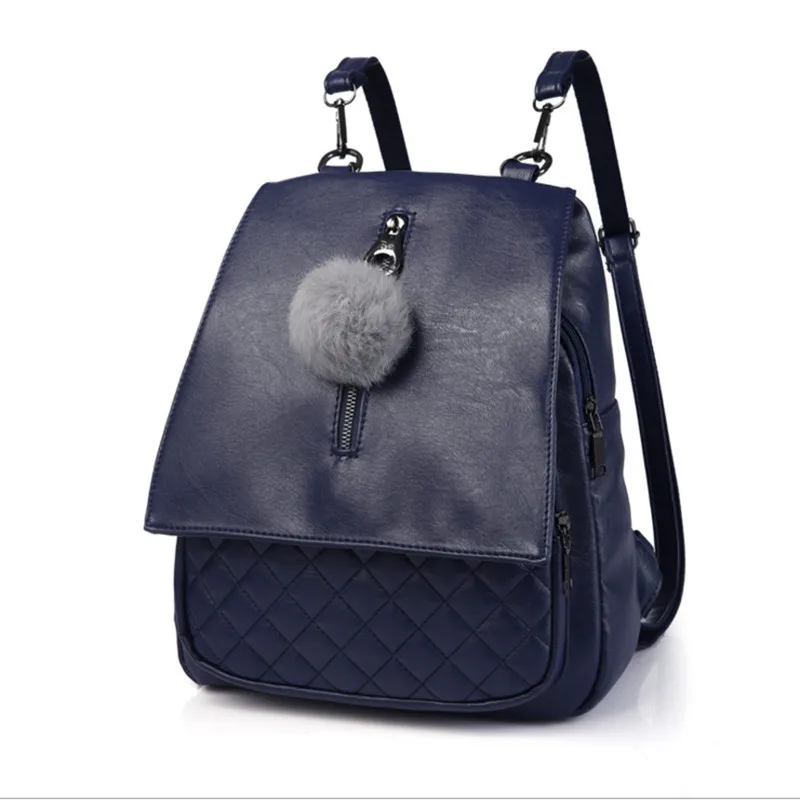 2017 Women Backpack PU leather New Summer Female Lattice Backpack European and American style Backpacks Fur