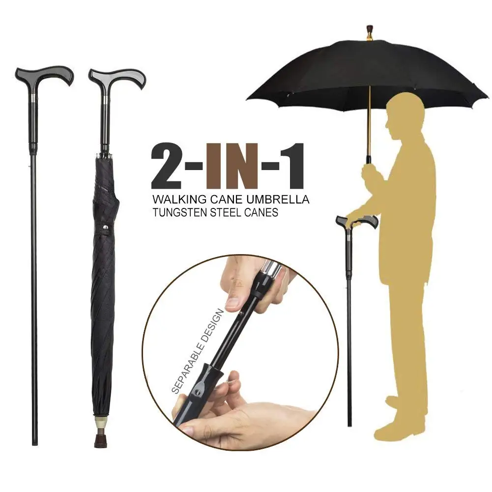 

2 in 1 Walking Sticks Umbrella Windbreak Rib Walking Cane Crutch Umbrella Father Gift for Climbing,Hiking,Outdoor Mountaineering