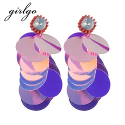 Girlgo нового Чехии красочные блестящие пайетки кулон заявление серьги для Для женщин модные аксессуары элегантный падения Длинные висячие