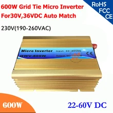 600W grid tie micro inverter,22V-60V DC, 230VAC(190-260VAC), workable for 30V, 36V solar panel system, 50/60Hz auto control