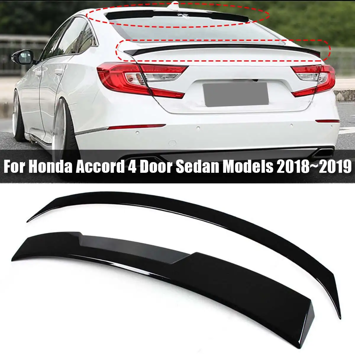 

Black Wing Trunk Spoiler + Rear Window Roof Spoiler for HONDA for ACCORD 2018~2019 Exterior Parts Lip Spoiler