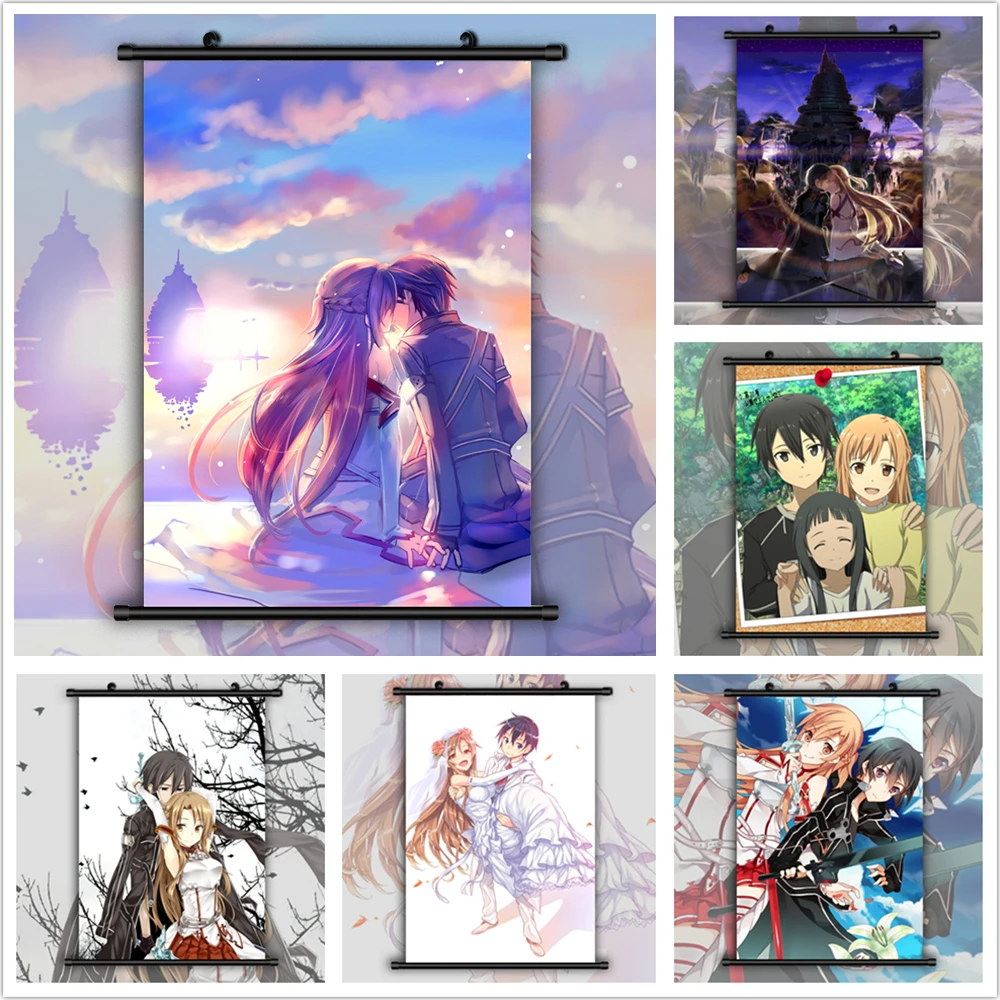 

Sword Art Online Anime Kirigaya Kazuto Yuuki Asuna Anime manga wall Poster Scroll