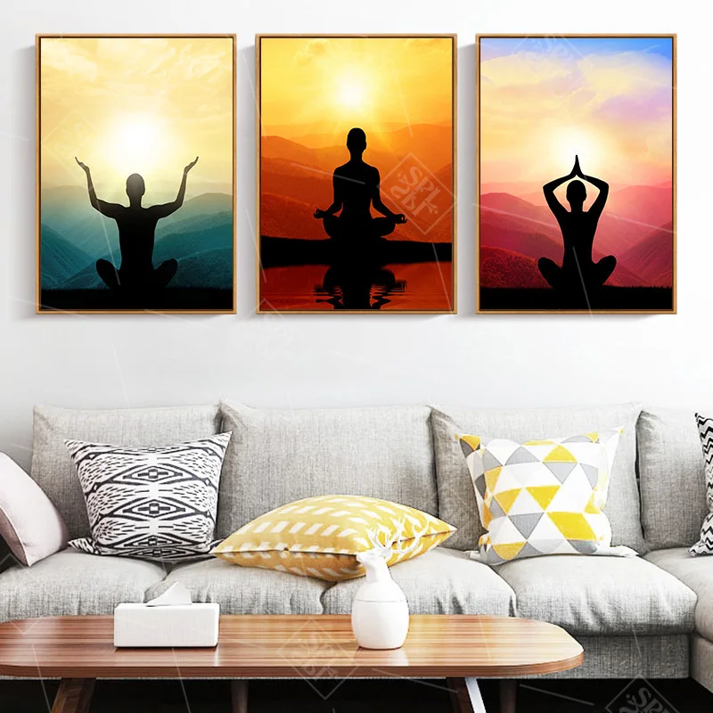 

Nordic Minimalist Sunset Scenery Canvas Art Painting Yoga Dancer Poster Hd Print Wall Pictures For Yoga Club Home Decor No Frame