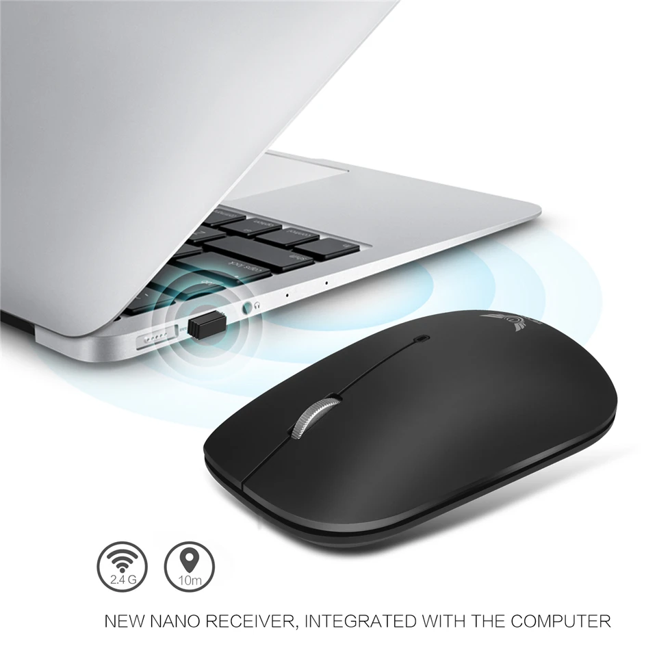 2,4G беспроводная мышь с двумя руками 2,4 ГГц 1600 dpi мышь Мини тонкая батарея питание мыши для ноутбука Бизнес офис