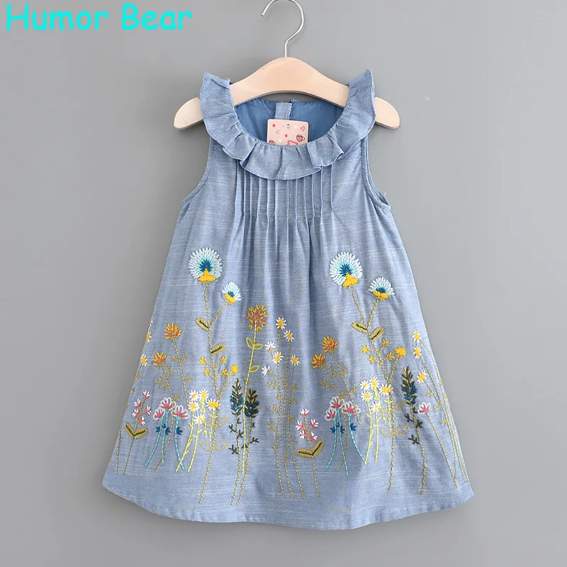 Humor Bear 2017 Girls Denim Dress Summer Casual Style Girls Clothes Flowers Embroidery Dress Kids Clothes