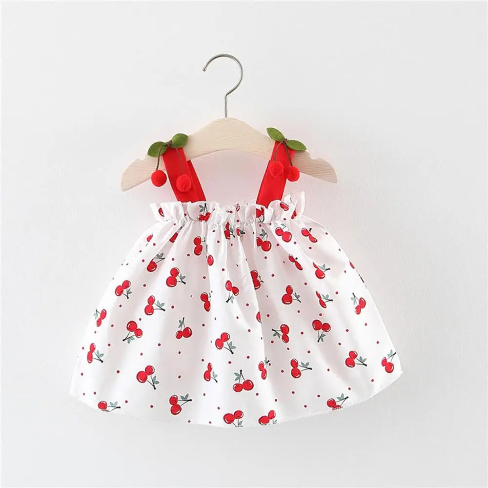 Toddler Baby Kids Girls Strap Cherry Ruched Princess Dress Casual Clothes Hat Toddler Baby Kids Girls Strap Cherry Ruched Princess Dress Casual Clothes Hat
