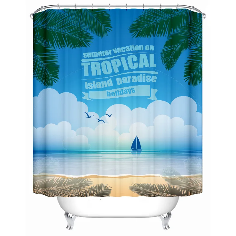 Shower Curtain Tropical Island Beach Waterproof Polyester Bath Curtain Bathroom Accessories