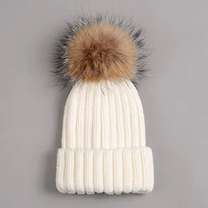 kid hat with fur pompom white 1 3