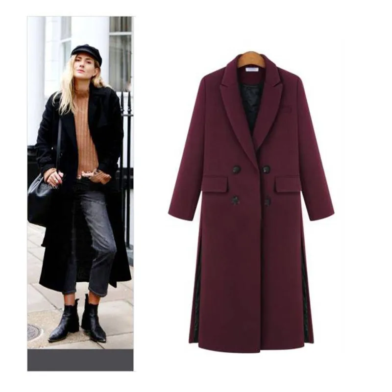 JOLOUN/Брендовое Женское пальто с разрезом сбоку, длинное зимнее пальто выше колена, женская теплая парка, верхняя одежда, серое шерстяное пальто, зимние куртки