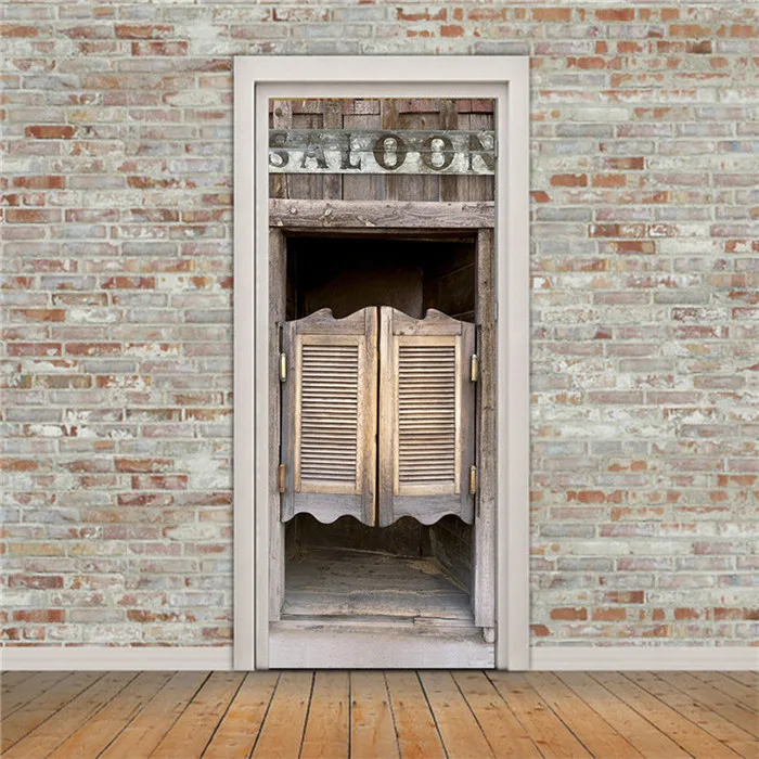 Ретро деревянные наклейки на дверь ПВХ водонепроницаемые обои для дверей гостиной спальни домашний декор Фреска Сделай Сам обновленная наклейка 90x200 см - Цвет: DM018