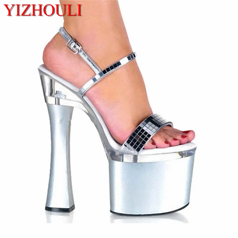 Sexy Sequined Fashion Supermodel Catwalk 18cm High Heels Shoes Sandals Performance