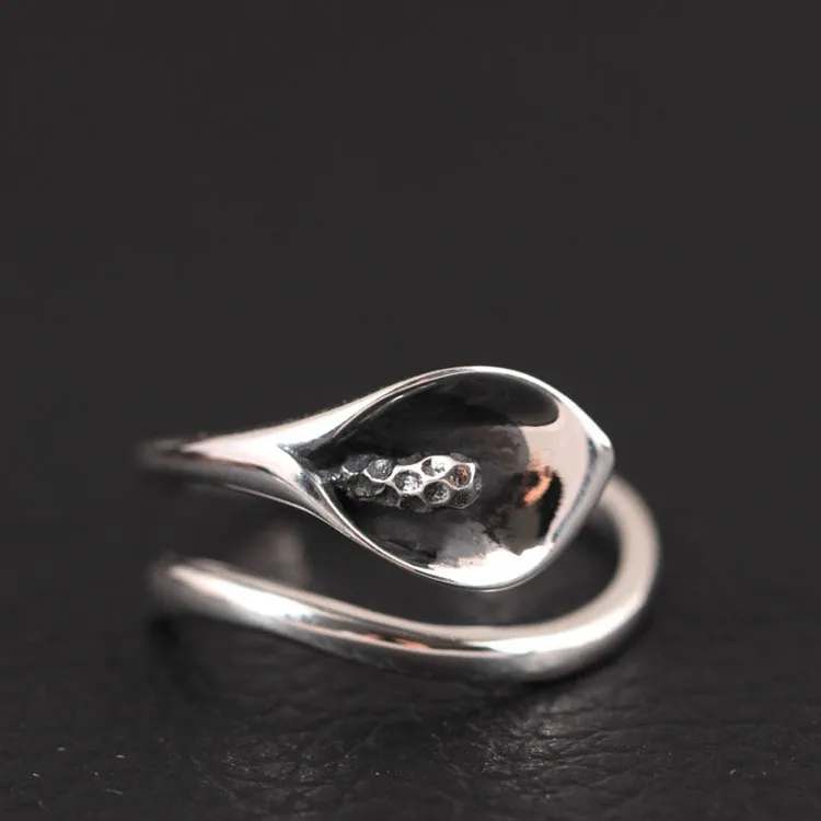 Calla Lily Rings 100% Sterling 925 silver Jewelry Vintage Adjustable rings for women gift