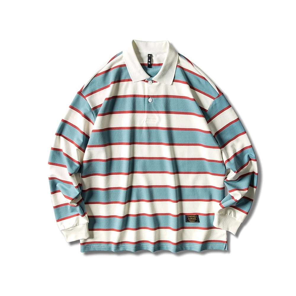 

Men's Spring Autumn Round Collar Cotton Sweatshirt Japanese Street Trends Hip Hop Stripes Wild Solid Color Turtleneck Sweatshirt