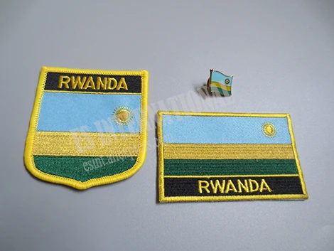 

National Flag Embroidery Patches and Metal Flag Lapel Pin RWANDA