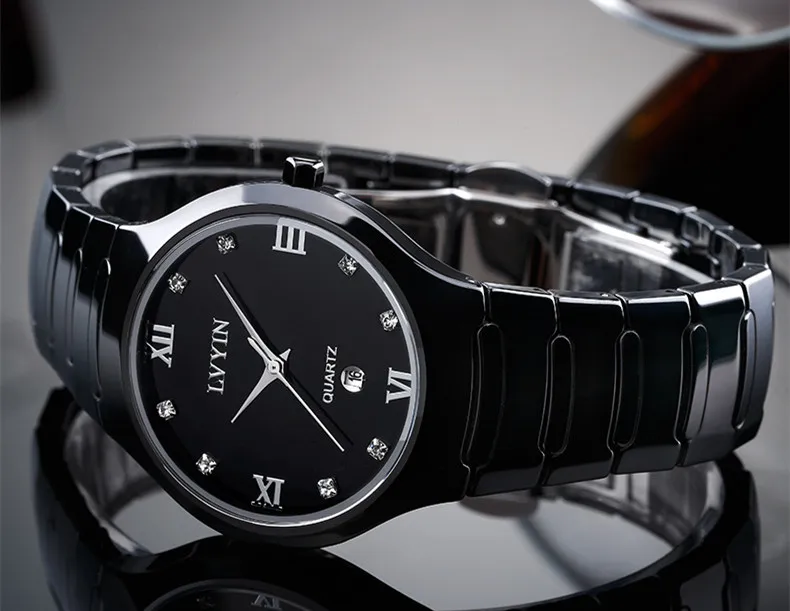 LVYIN Роскошные Кварцевые мужские и женские парные часы для влюбленных полностью керамические водонепроницаемые Модные наручные часы с календарем LY006