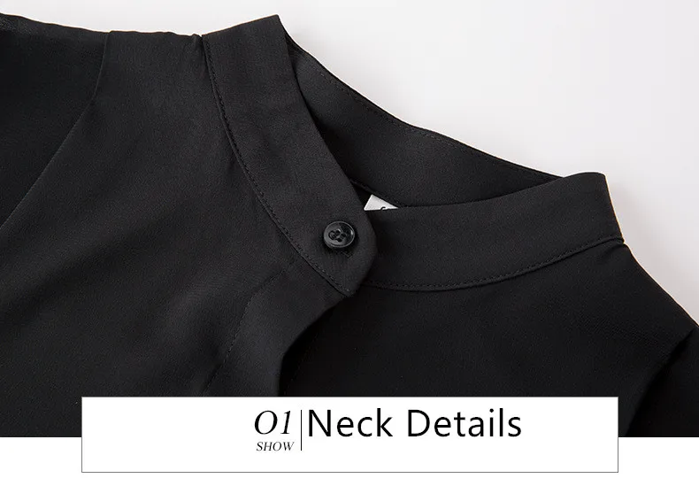 Spring Autumn OL Loose Stand Collar Chiffon Transparent Long Sleeve Simple Womens Blouses Tops Shirt Black S/M/L/XL/XXL