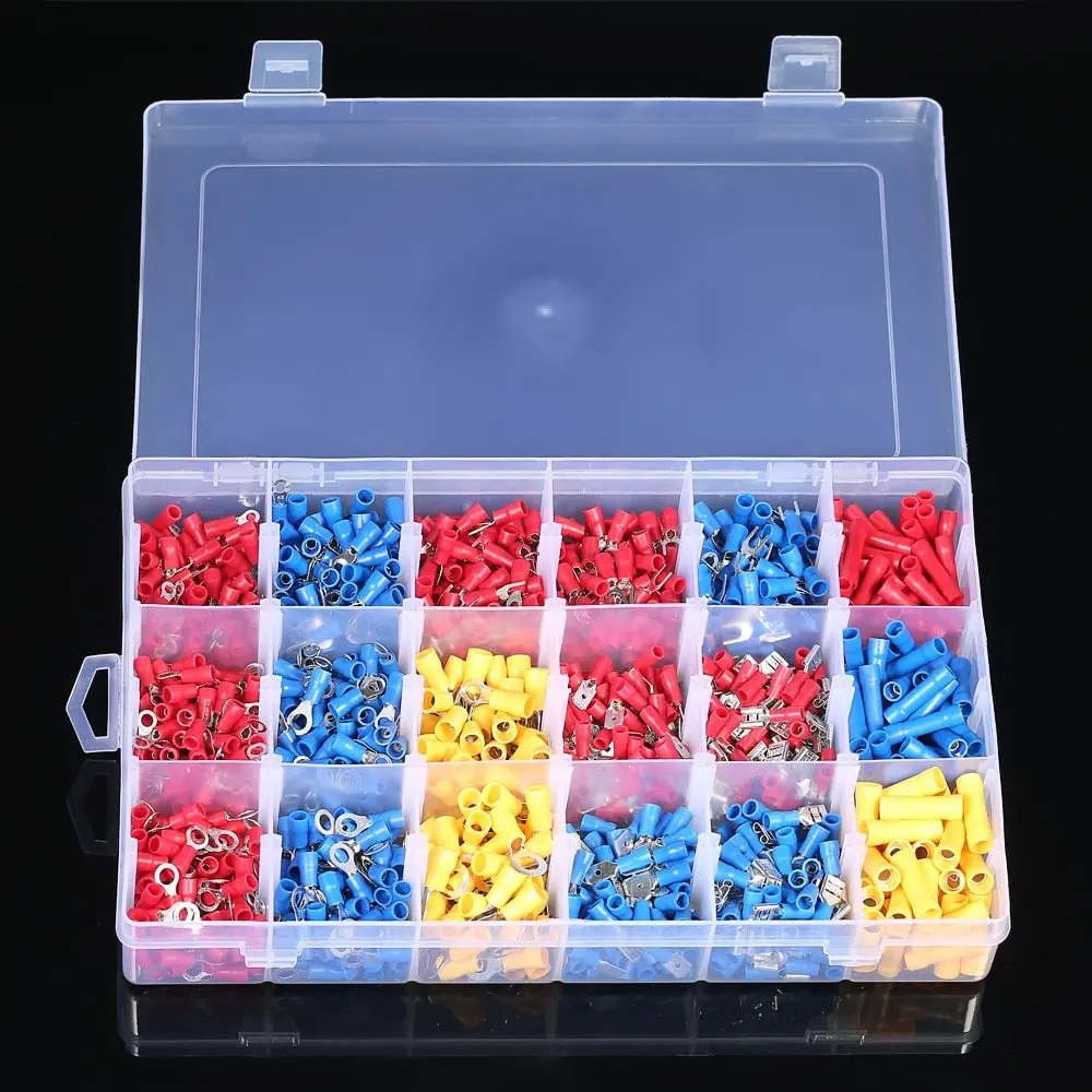 

1200PCS Assorted Insulated Terminals 10 Kinds Copper Crimp Electrical Wire Cable Connector Kit Cord Ring End Set