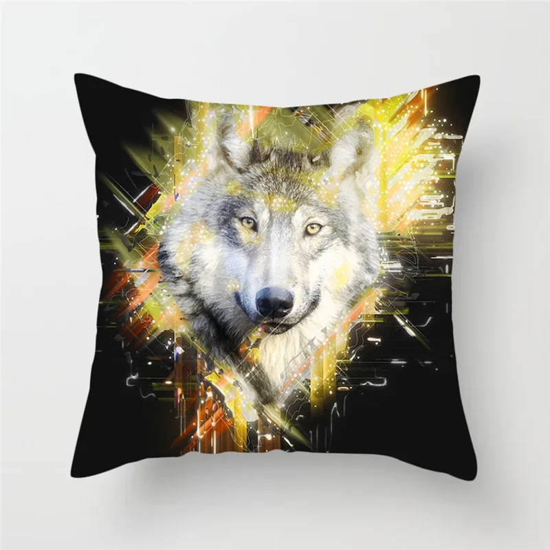 Fuwatacchi Ferocious Wolf Cushion Cover Wolf Howl Moon Pillow Cover For Home Chair Wolf in the Forest Decorative Pillows 45*45cm