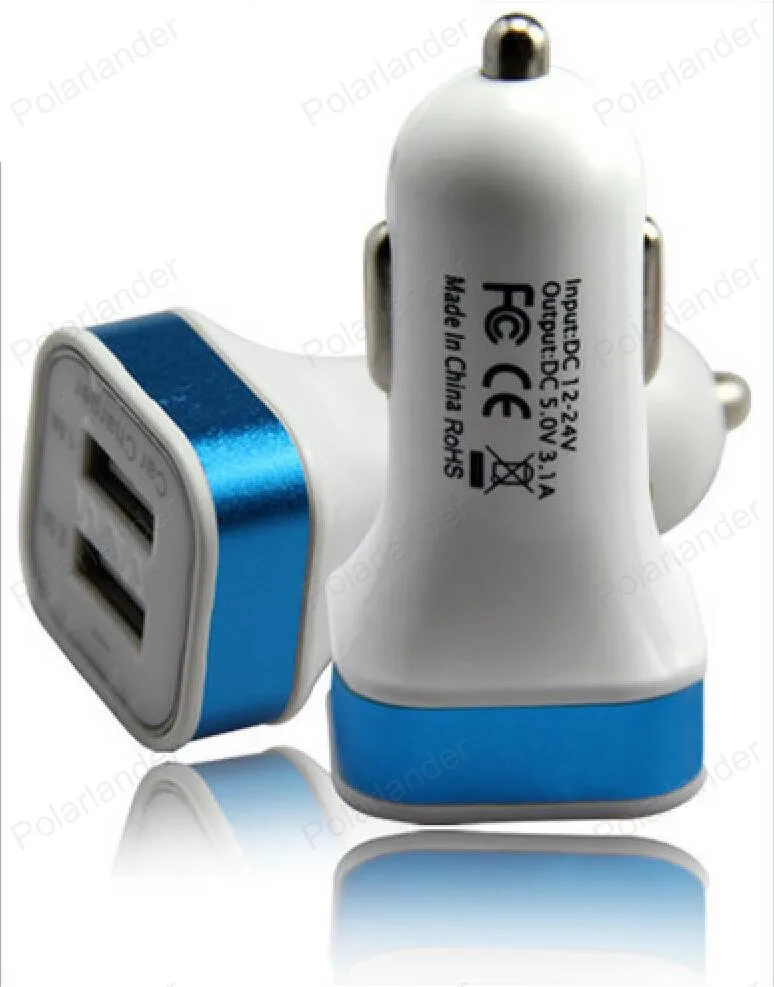 12V 1.0A 2.1A двойной USB квадратный adpter Алюминиевый металлический авто зарядное