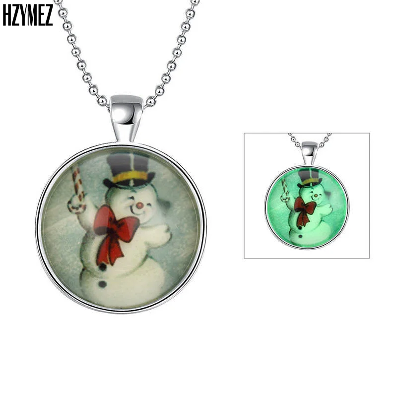 Hzymez новые серебристые световой Ожерелья для мужчин Рождество Jewelry милый снеговик