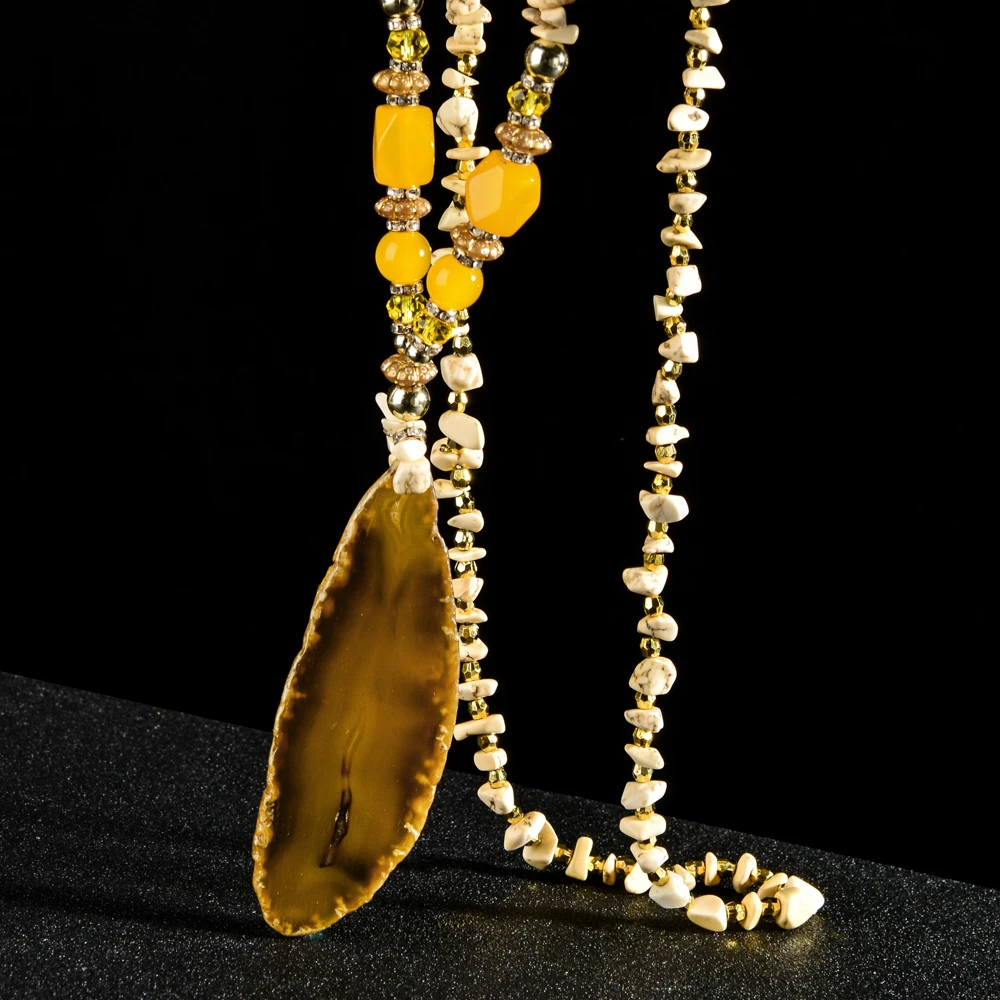 Ожерелье с кристаллами Друза природного камня для женщин, богемное ожерелье с подвеской в виде большого Друза, массивное ювелирное изделие