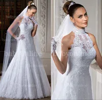 Free Shipping 2013 New Halter Neckline A line Lace wedding dresses with Buttons back LT23