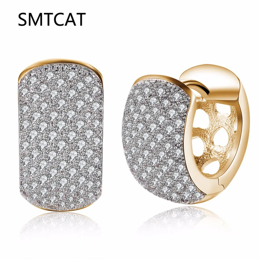 

SMTCAT Unique Design Gold Color Round Loop+10pcs Top High AAA+ Tiny CZ Pave Huggie Hoop Earrings For Women Jewelry Oorbellen