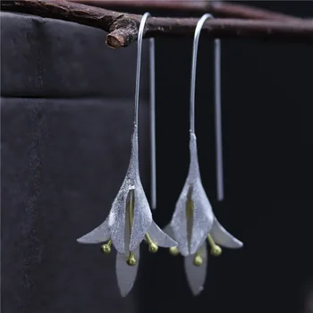

C&R Real 925 Sterling Silver drop earrings for women Lily Flower Earrings Women Scrub Matte Anti Allergy Fine Jewelry