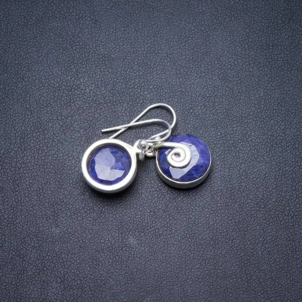 

Natural Sapphire Handmade Unique 925 Sterling Silver Earrings 1" Y2487