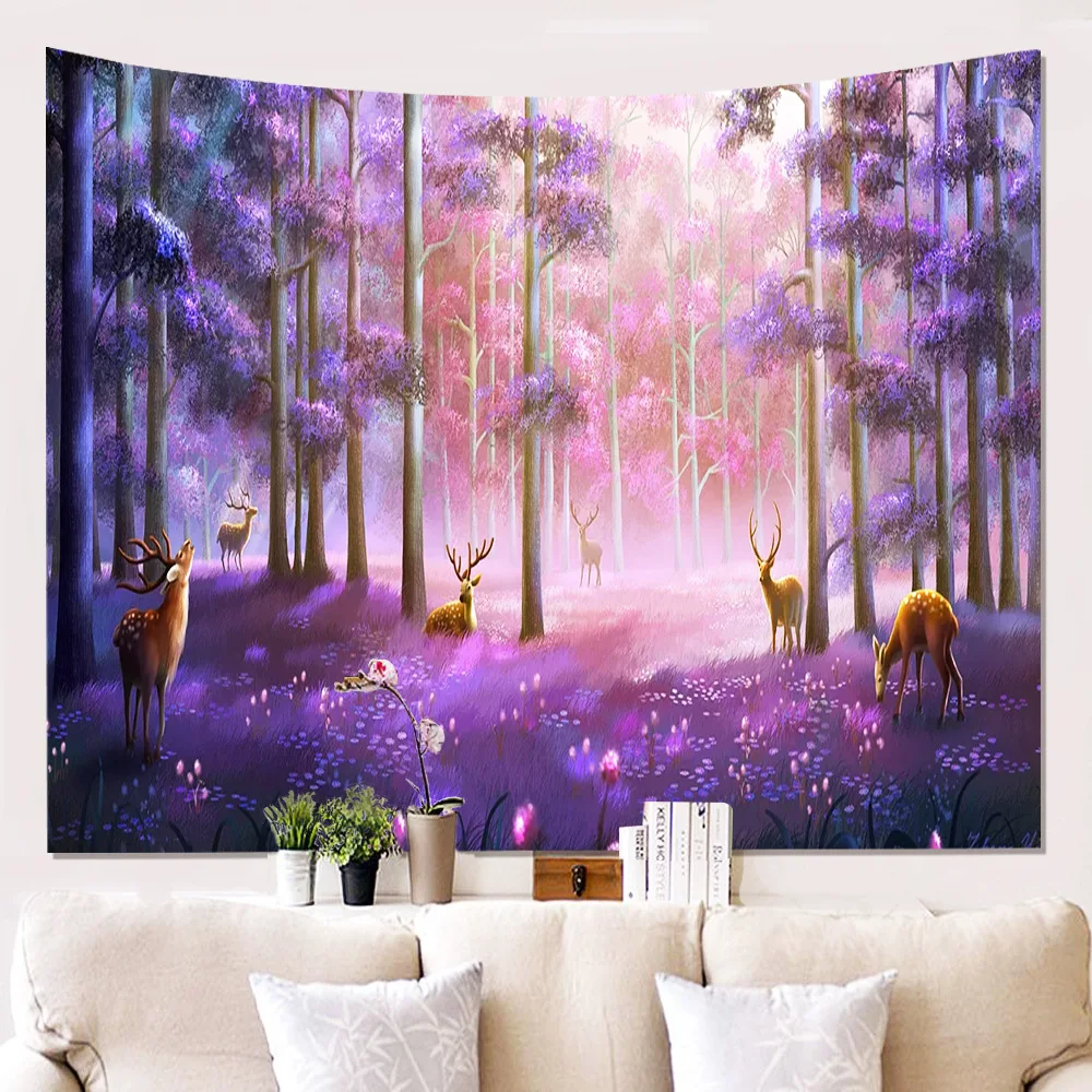 

Tropical Painted Deer Tapestry Wall Hanging Cloth Dorm Room Carpet Beach Mat for Home Decor Textile Indian Decoration Tapices