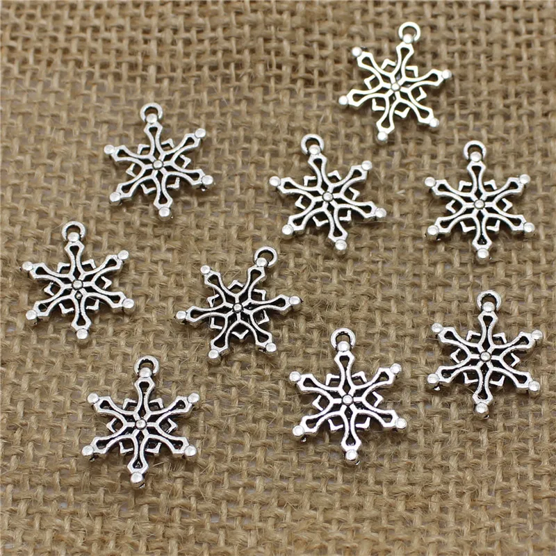 

PULCHRITUD 80pcs 15*24mm Antique Silver Dots Snowflake Charms Pendants Fashion Jewelry DIY Fit Bracelets Necklace Earrings T0493