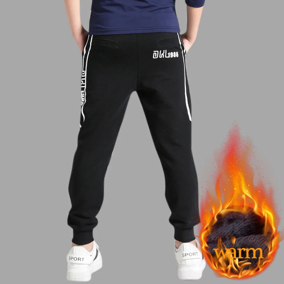 

Boys Pants Winter Kids Clothing Fur Lining Boys Trousers Warm Sport Pants For Kids Striped Spring Teen Boys Clothes 4 6 8 12 Y