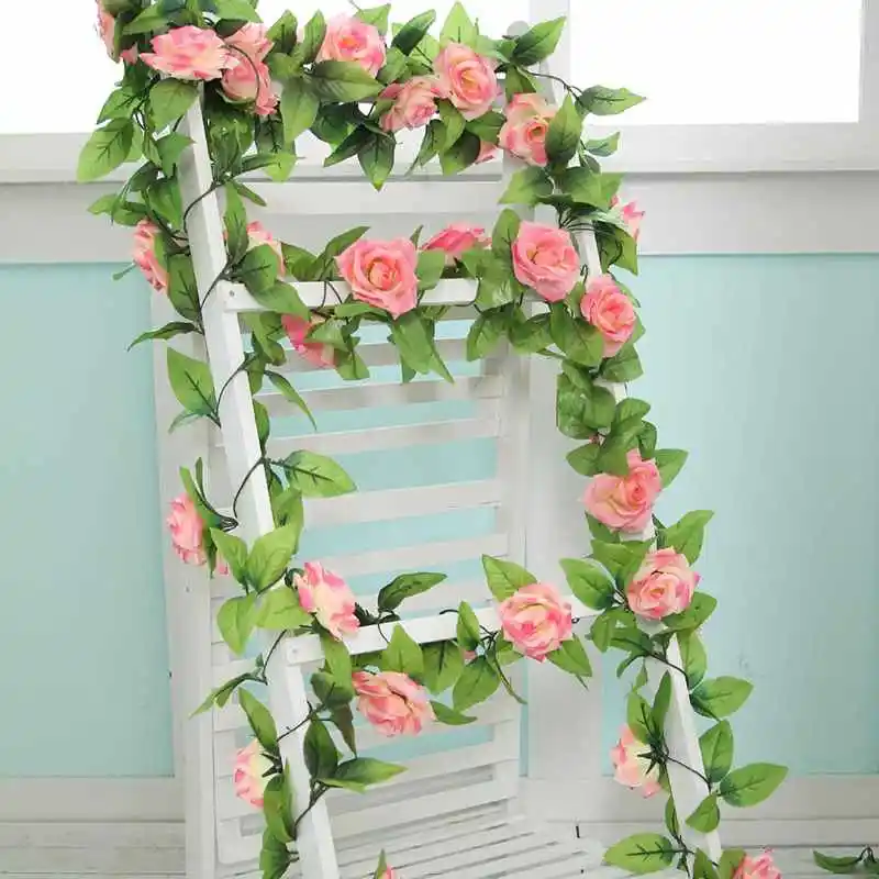 New 2.4m Artificial Fake Silk Rose Flower Ivy Vine Hanging Flower Garland For Wedding Decoration Party Home Decor