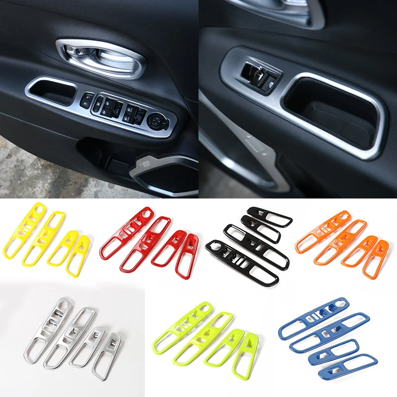 

4 pcs/set ABS Car Inner Door Armrest Window Lift Button Cover Trim Frame Decoration fits for Jeep Renegade 2015 2016 Car Styling