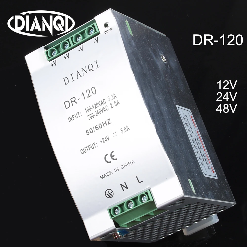 

DIANQI Din rail Single output Switch power supply DR-120W 12V 24V 48V ac dc converter for LED Strip DR-120-12 DR-120-24 48