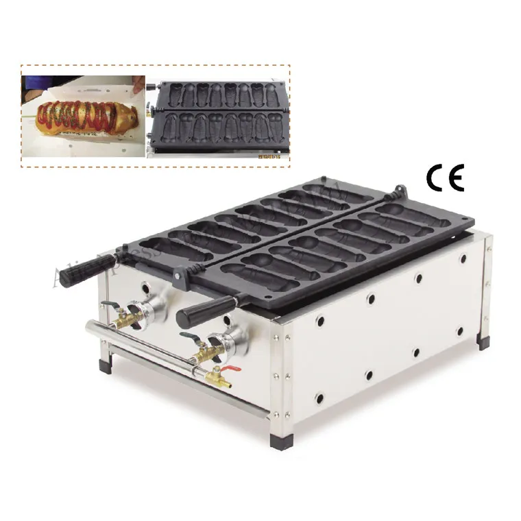 Gas Gayke Hotdog Waffle Machine Commercial Use Non-stick 8 moulds pennis-shape hot dog waffle maker