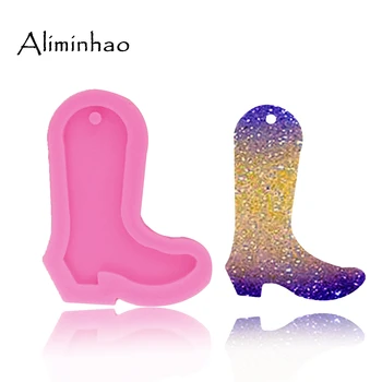 

DY0066 Shiny cowboy boot silicone mold for Key chain moulds Shoes polymer clay DIY Jewelry Pendant Making epoxy Resin mold