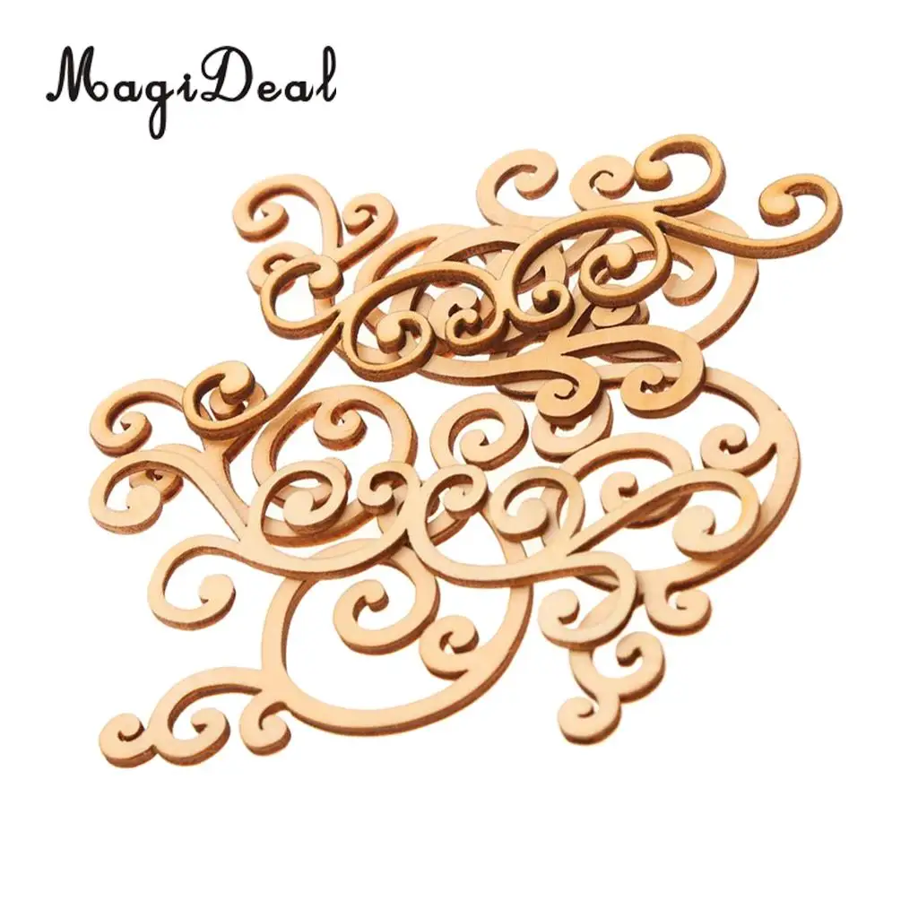 8x 9-12cm Cut Wooden Shape Flourish Classical Wooden Plants Embellishments for Scrapbooking DIY Crafts Wedding Party Decoration