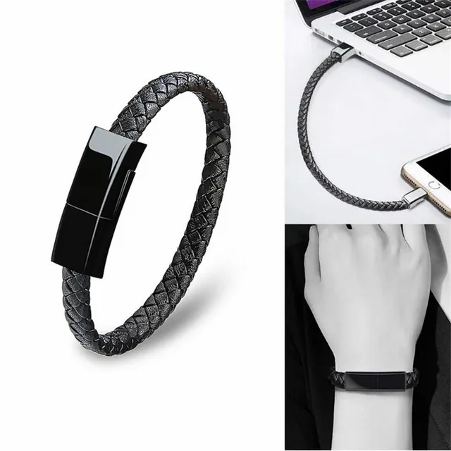 Wearable USB Charging Bracelet Leather Sports Bracelet Charger Phone Charging Cable Wire for