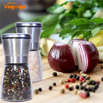 

VOGVIGO 2017 2pcs Salt and Pepper Grinder Set Slim Brushed Stainless Steel Pepper Mill and Salt Mill -Adjustable Elegant Shakers
