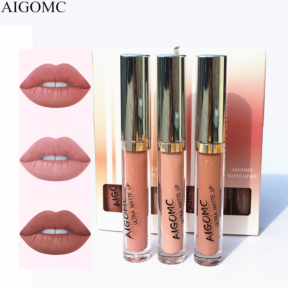AIGOMC brand 3pcs/lot lip kit matte Lipstick Waterproof Nutritious Velvet stick Red Tint Nude batom makeup set |