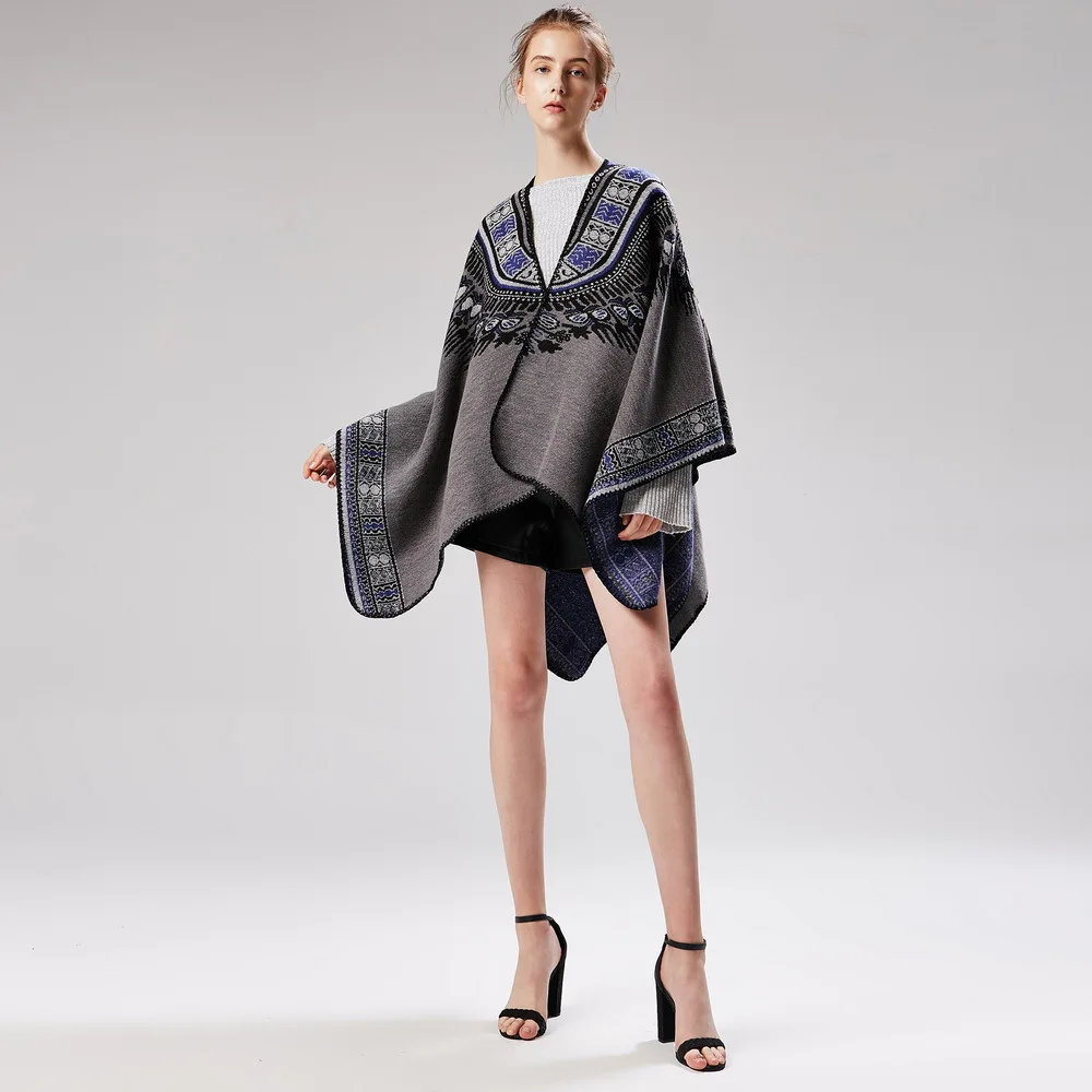 

Ladies'new abstract pattern thickened open-and-fork shawl with warm fashion cloak in autumn and winter