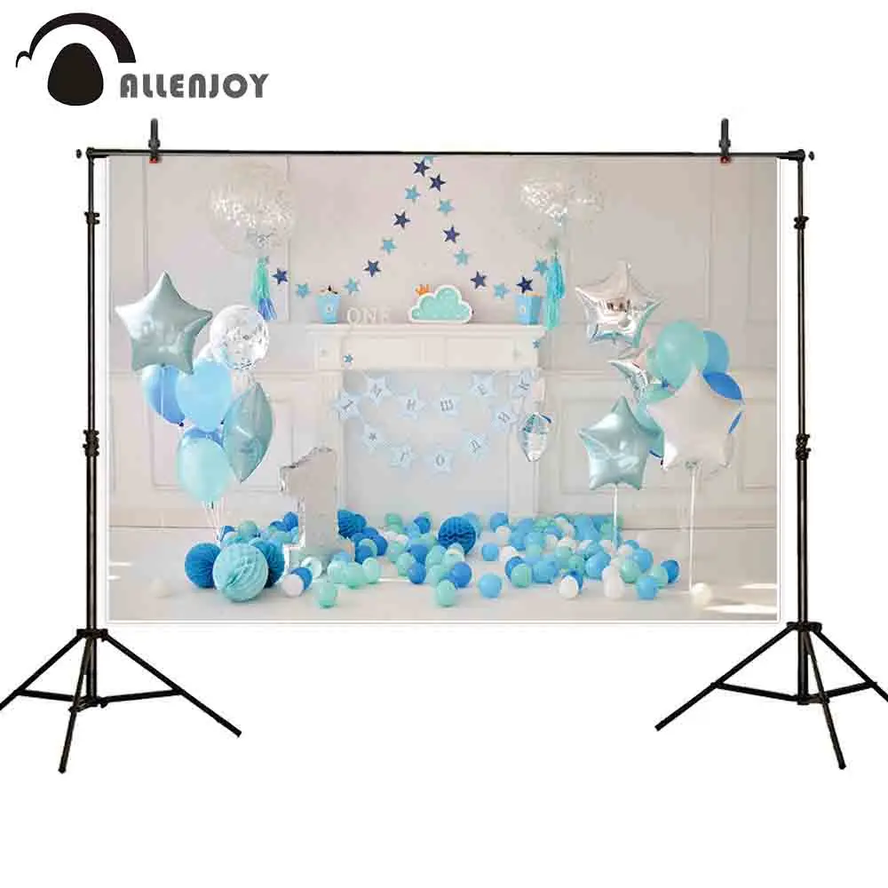 

Allenjoy backgrounds for photography studio holiday party decoration blue balloons fireplace backdrop newborn birthday photocall