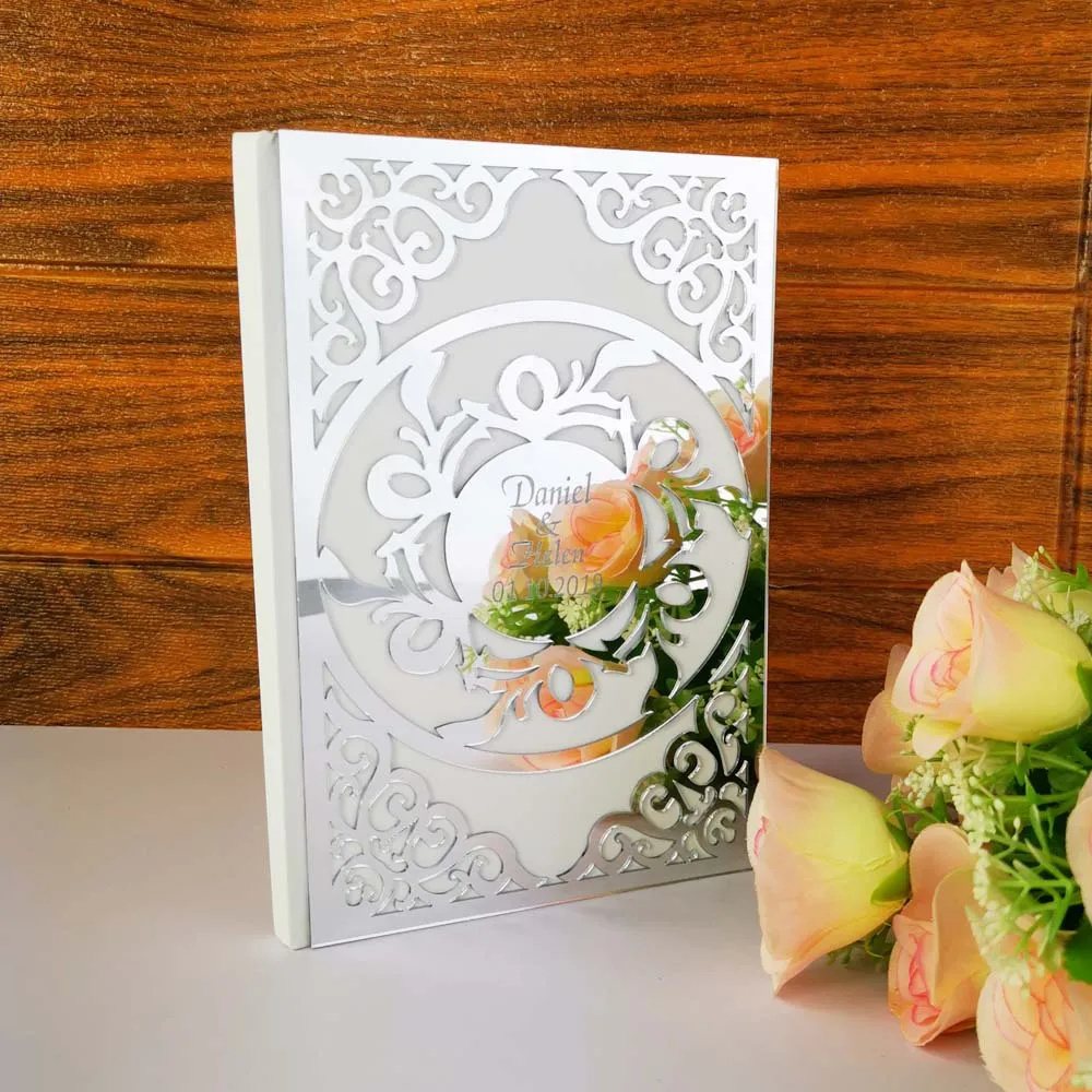 Custom Mr&Mrs Wedding Signature Guest Book White Blank Inner Page Personalized Mirror Books Guest Gifts Wedding Party Decor - Цвет: Флуоресцентный желтый